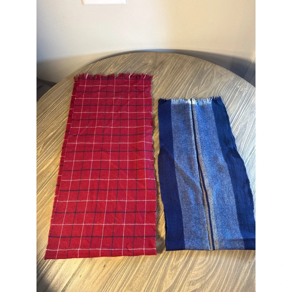 Vintage Winter‎ Scarf Bundle Unisex OS Red Blue Plaid Striped 2 Pack